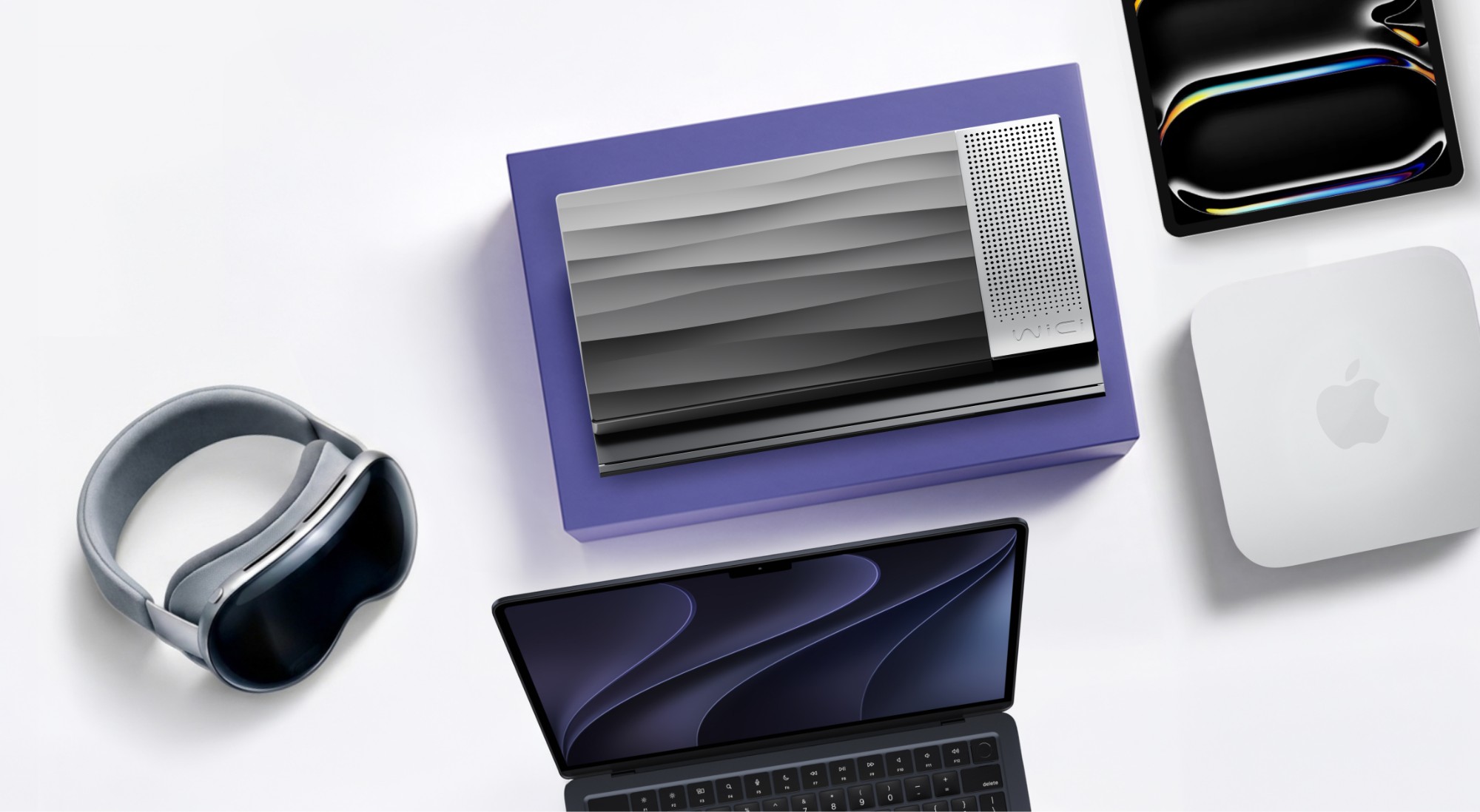 WiCi One alongside a laptop and personal devices